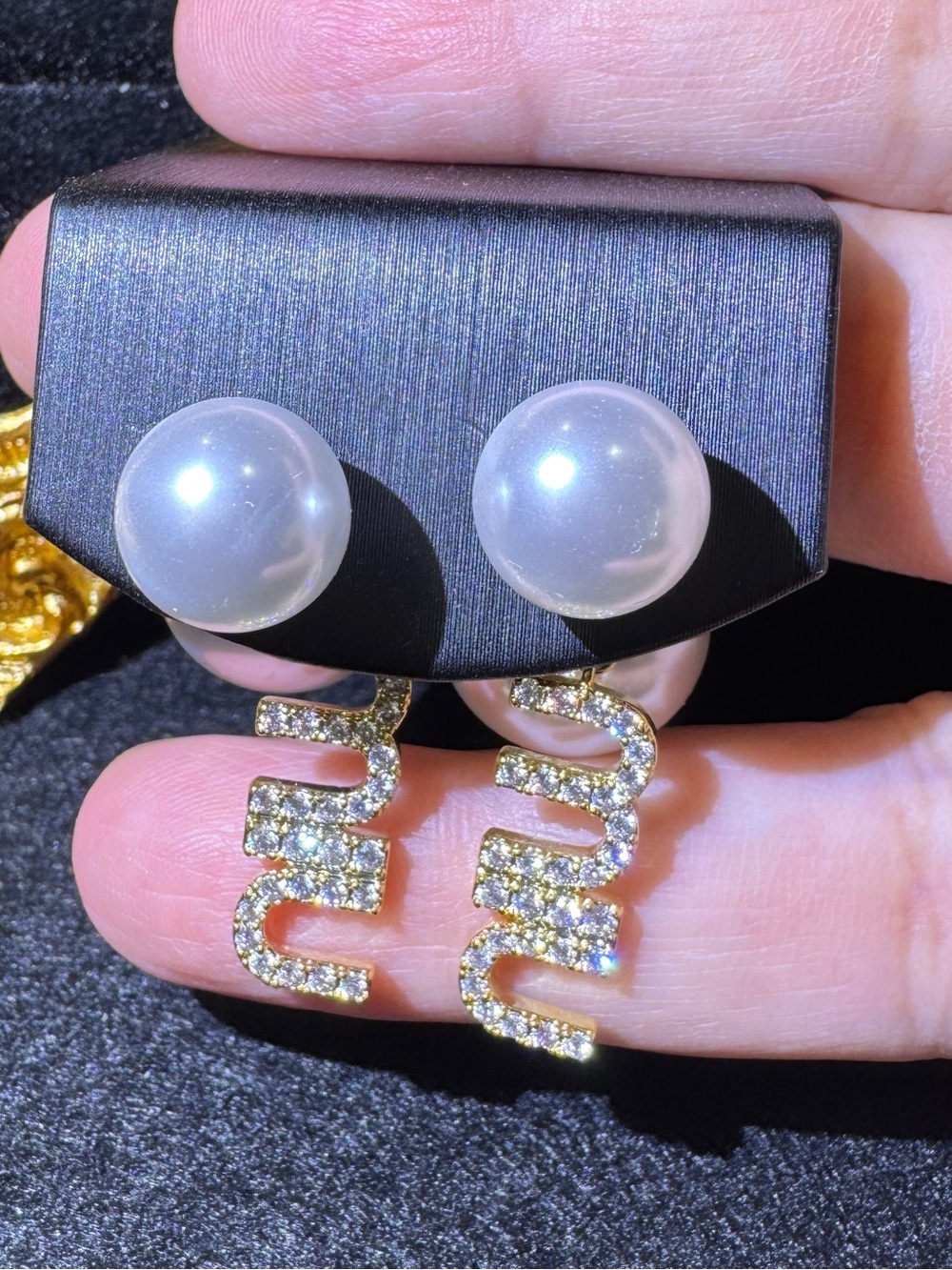 S925 Posts 2-Way Pearl CZ Letter Charm Earrings